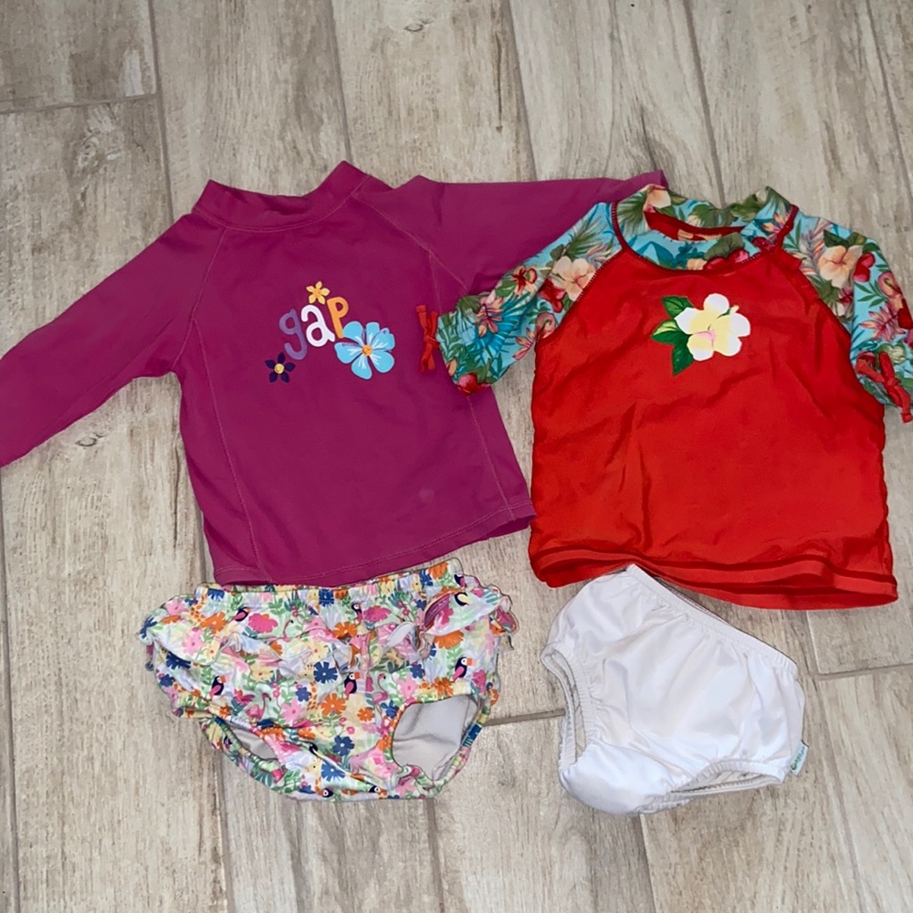 Girls 2T 3T Bathing Suite Shirts With Reusable Swim Diapers